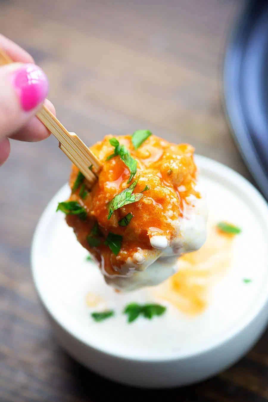 Buffalo Chicken Meatballs with Blue Cheese Dip
