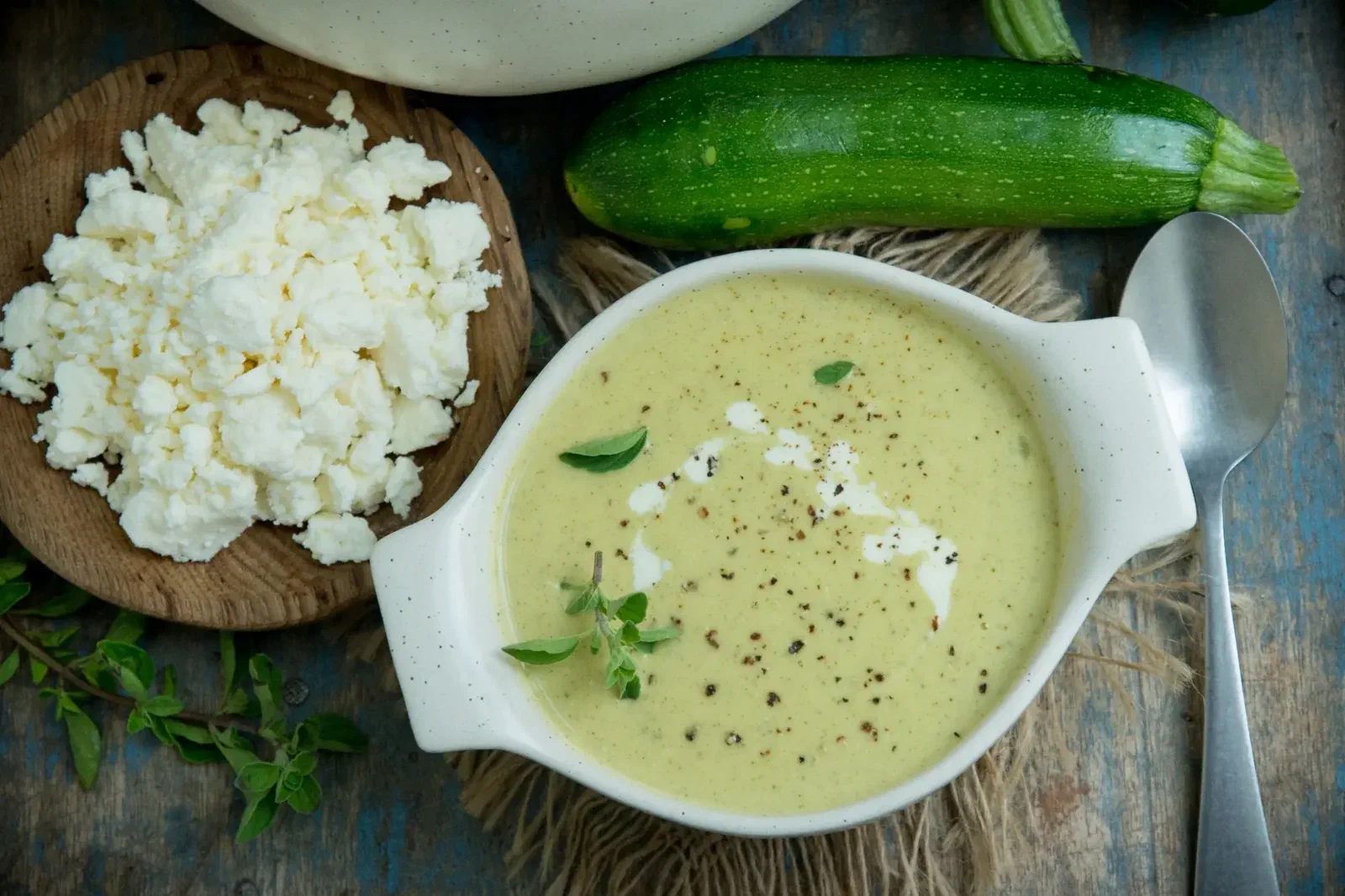 Creamy Zucchini Soup with Feta and Oregano