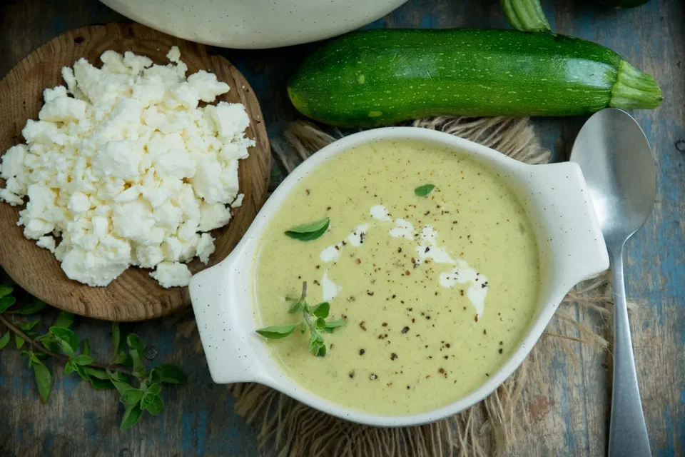 Creamy Zucchini Soup with Feta and Oregano