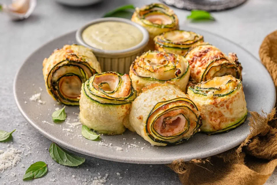Crispy Zucchini and Ham Pinwheels with Parmesan