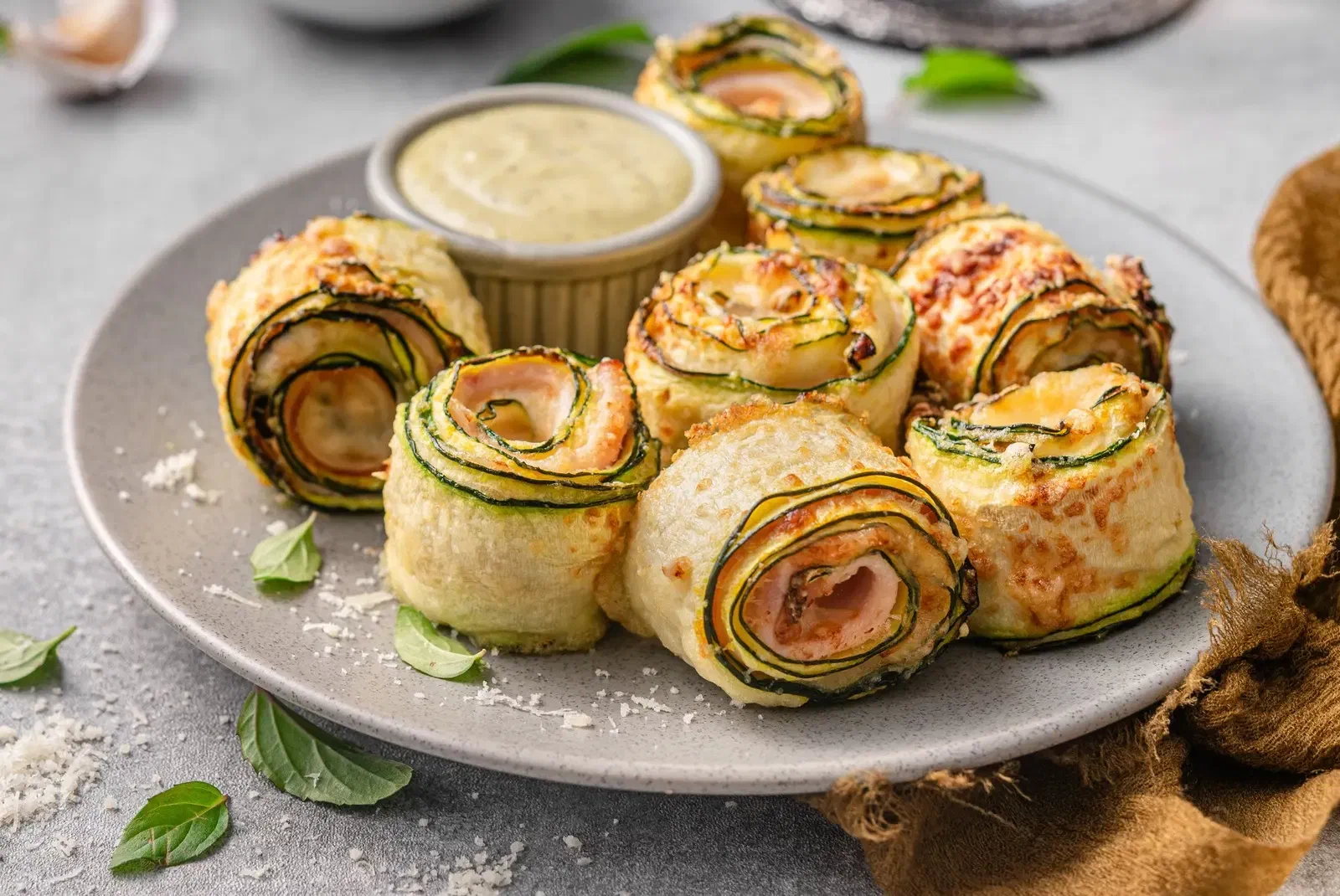 Crispy Zucchini and Ham Pinwheels with Parmesan