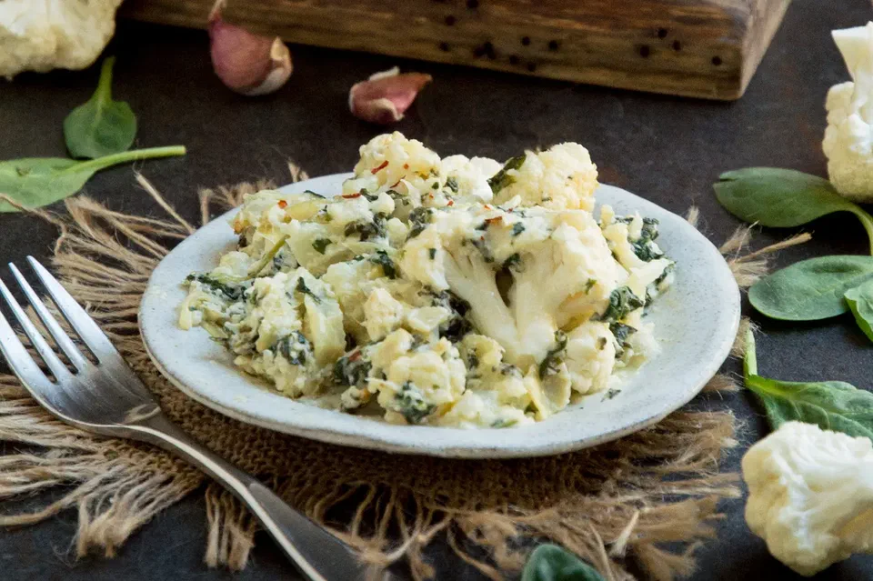 Keto Spinach Artichoke Cauliflower Casserole