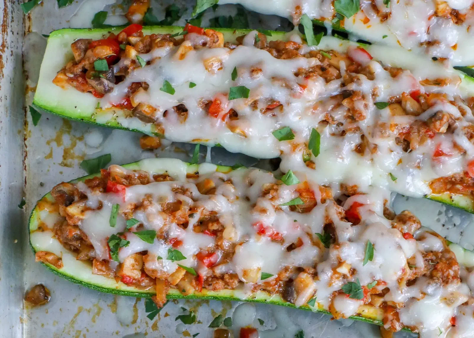 Sausage-Stuffed Baked Zucchini Boats