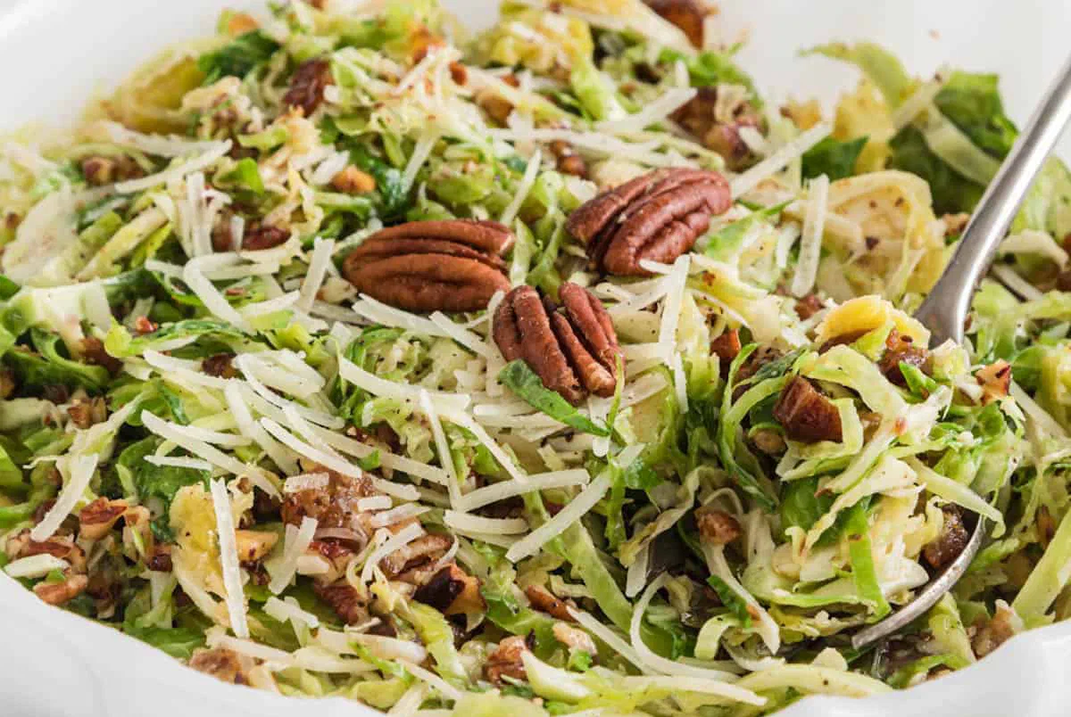 Shaved Brussels Sprout Salad with Parmesan and Pecans
