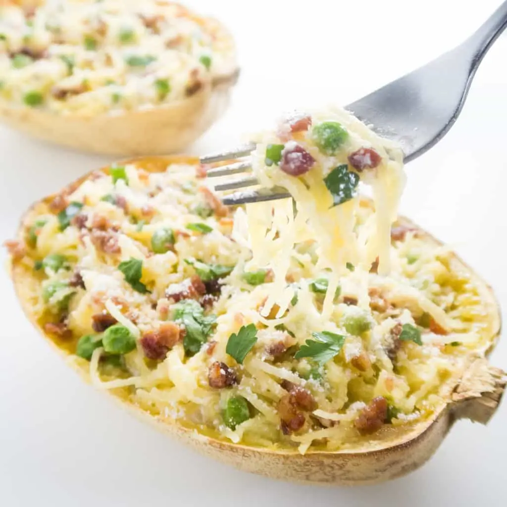 Spaghetti Squash Carbonara with Bacon