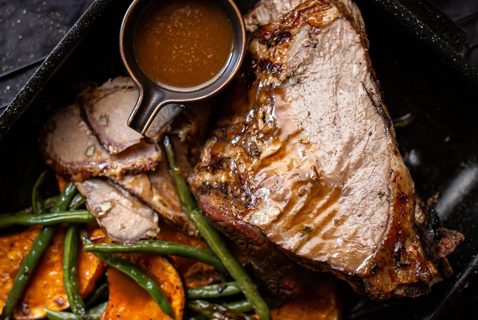Sunday Lamb Roast with Green Beans and Pumpkin